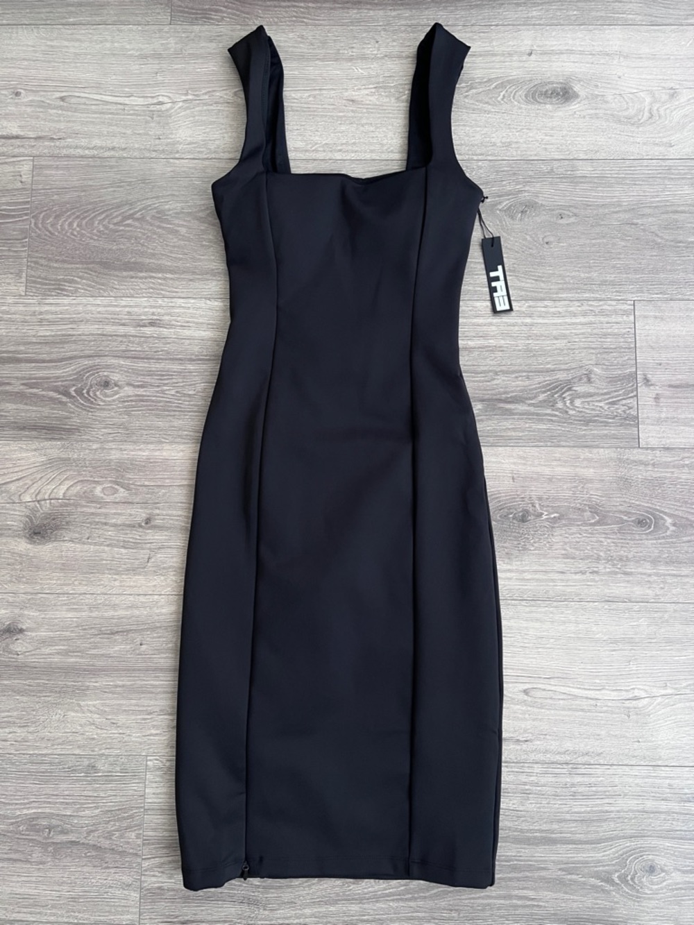 TA3 Squarey Pencil Dress Large X-Long Black Side Slit Shapewear Lace-Back Party